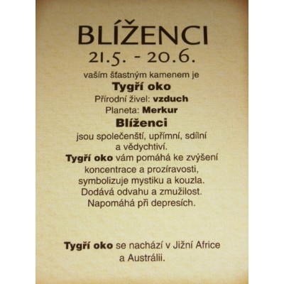 blíženci - tygří oko srdce